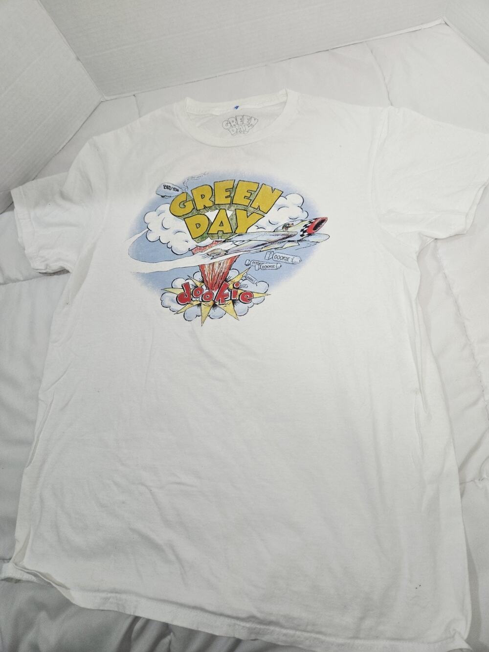 Vintage Green Day White Dookie T Shirt Men's M Airplane Cotton Band Rock Style